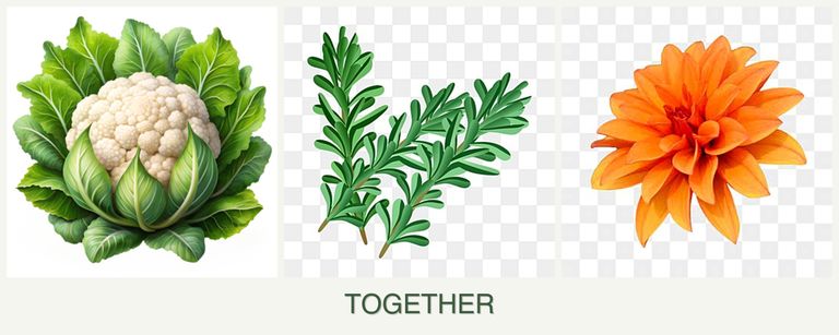 Can you plant cauliflower, rosemary and dahlias together?