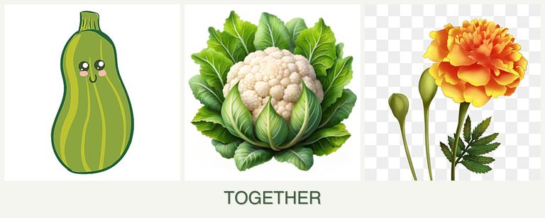 Can you plant zucchini, cauliflower and marigolds together?