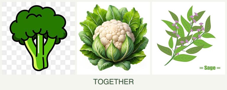 Can you plant broccoli, cauliflower and sage together?